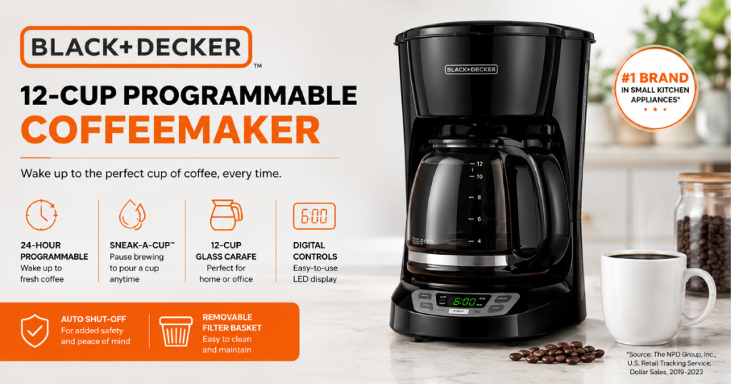 BLACK+DECKER 12-Cup_ Programmable Coffeemaker, Black Stainless
